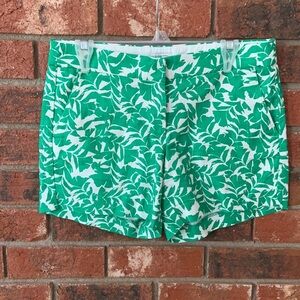 J. Crew Green & White Botanical Print Shorts